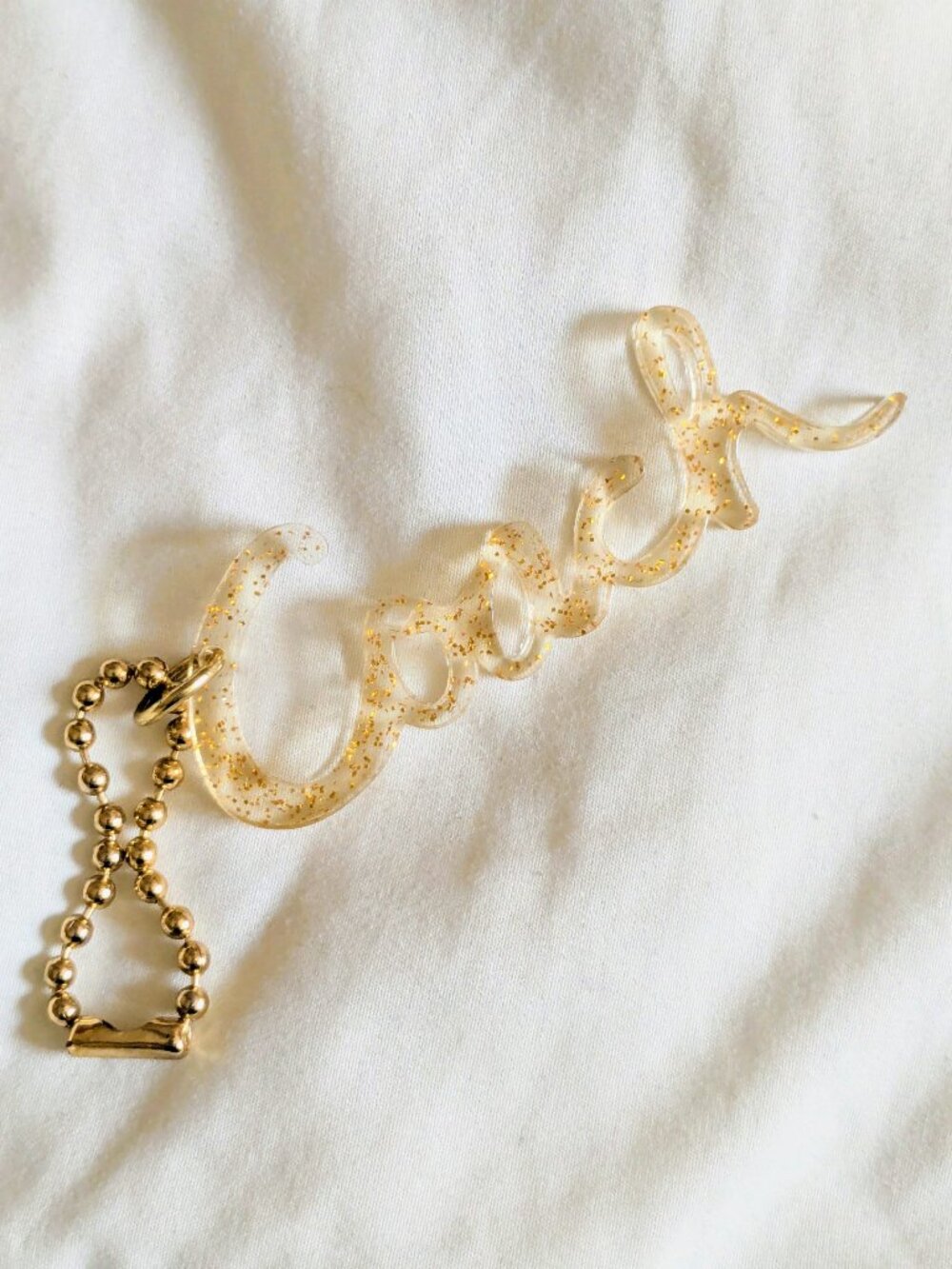 Coach 3" Script Charm Clear Acrylic with Warm Gold Sparkles Ball Chain Poppy Y2K - Picture 4 of 5